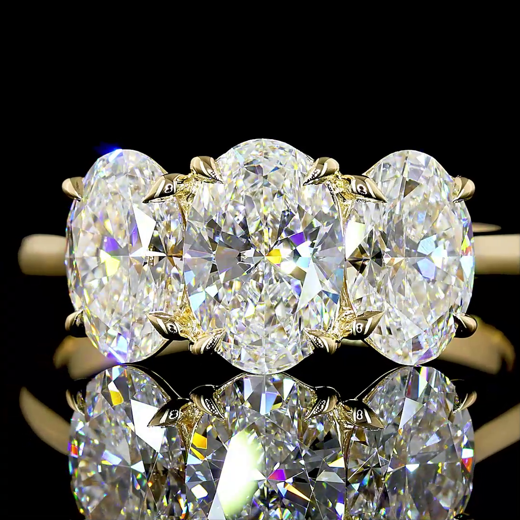 2.99 Cts 14K YELLOW GOLD Oval Shape 3 Stones Ring