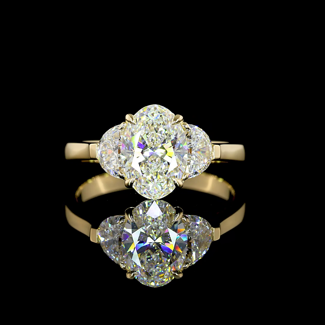 2.12 Cts 14K YELLOW GOLD Oval Shape 3 Stones Ring