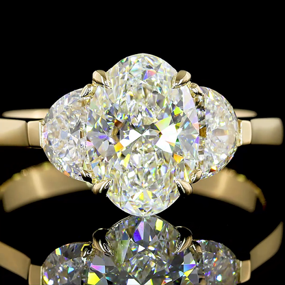 2.12 Cts 14K YELLOW GOLD Oval Shape 3 Stones Ring