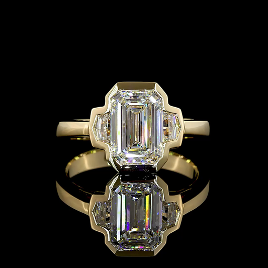 2.41 Cts 14K YELLOW GOLD Emerald Shape 3 Stones Ring