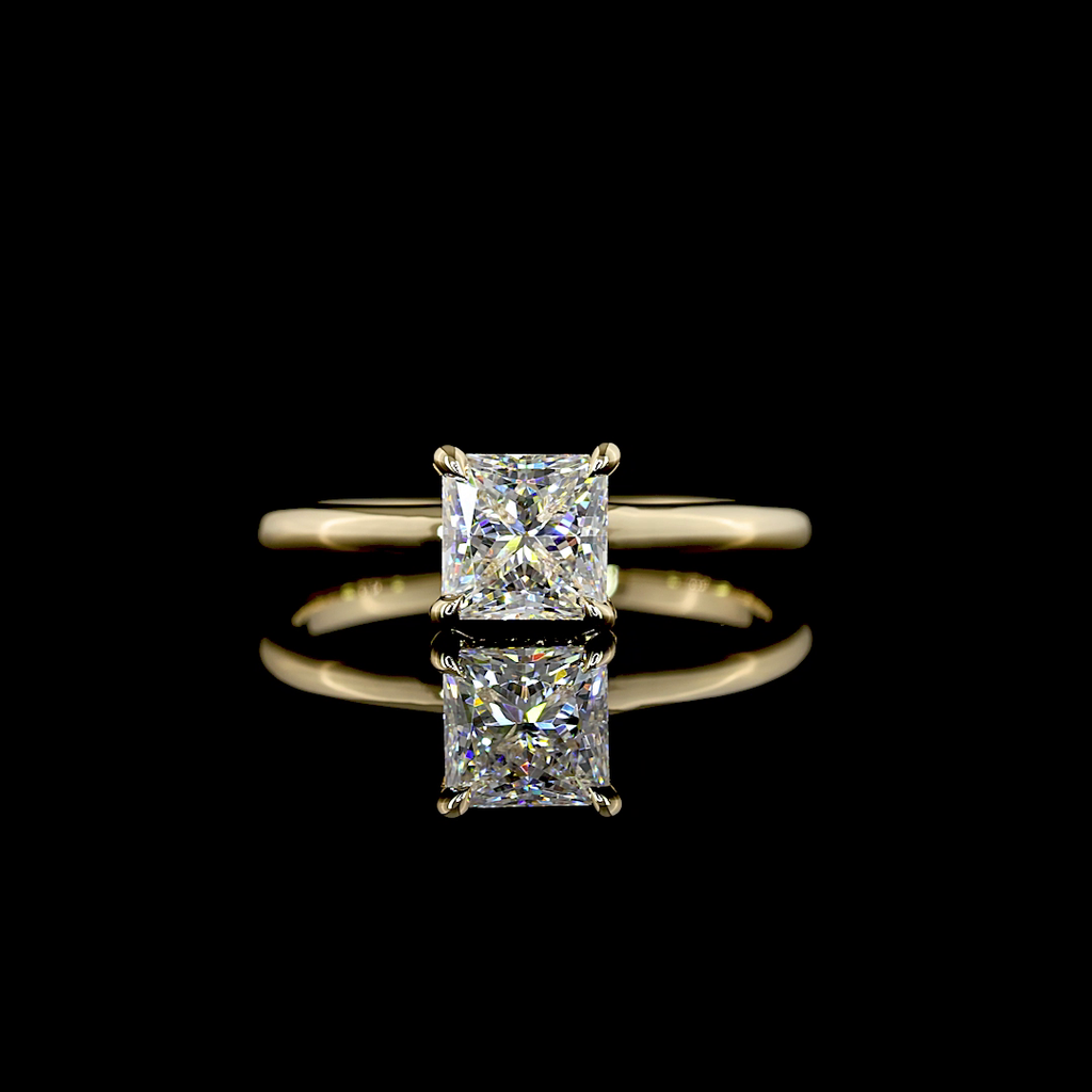 1.13 Cts 14K YELLOW GOLD Princess Shape Hidden Halo Ring
