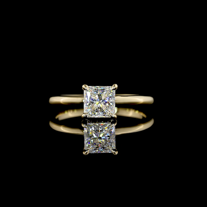 1.13 Cts 14K YELLOW GOLD Princess Shape Hidden Halo Ring