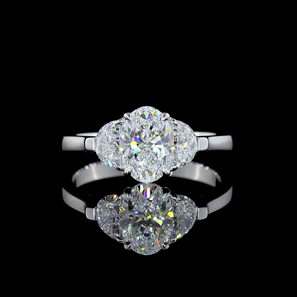 1.53 Cts 14K WHITE GOLD Oval Shape 3 Stones Ring