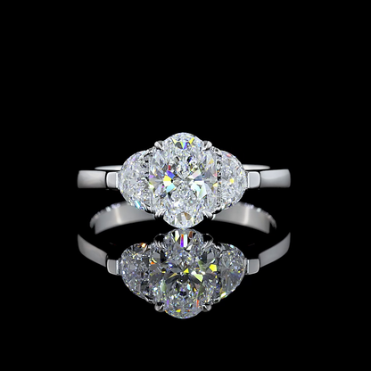 1.53 Cts 14K WHITE GOLD Oval Shape 3 Stones Ring