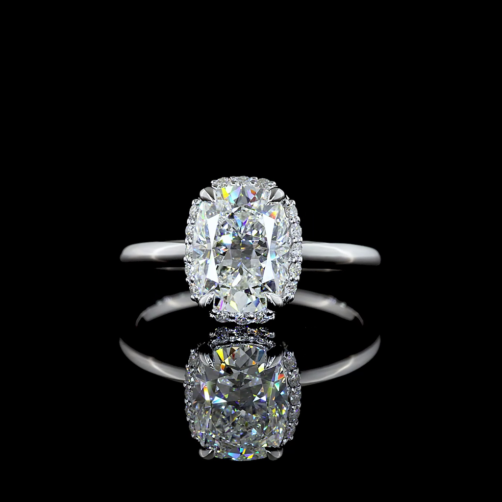2.18 Cts 14K WHITE GOLD Cushion Brilliant Shape Hidden Halo Ring