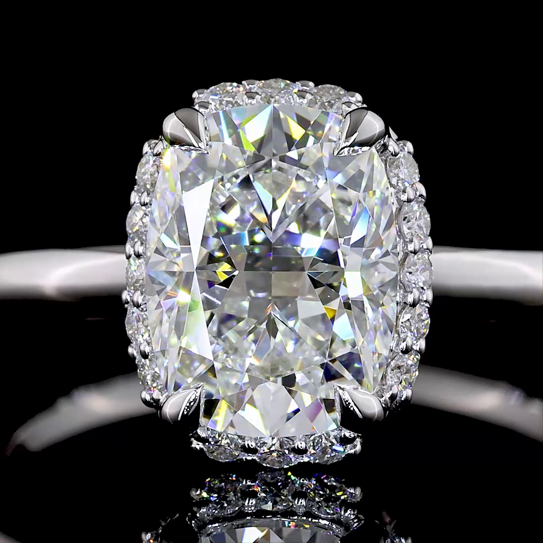 2.18 Cts 14K WHITE GOLD Cushion Brilliant Shape Hidden Halo Ring