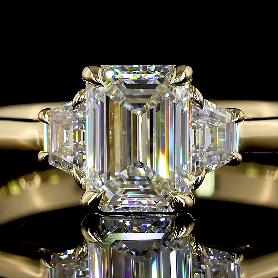 1.26 Cts 14K YELLOW GOLD Emerald Shape 3 Stones Ring