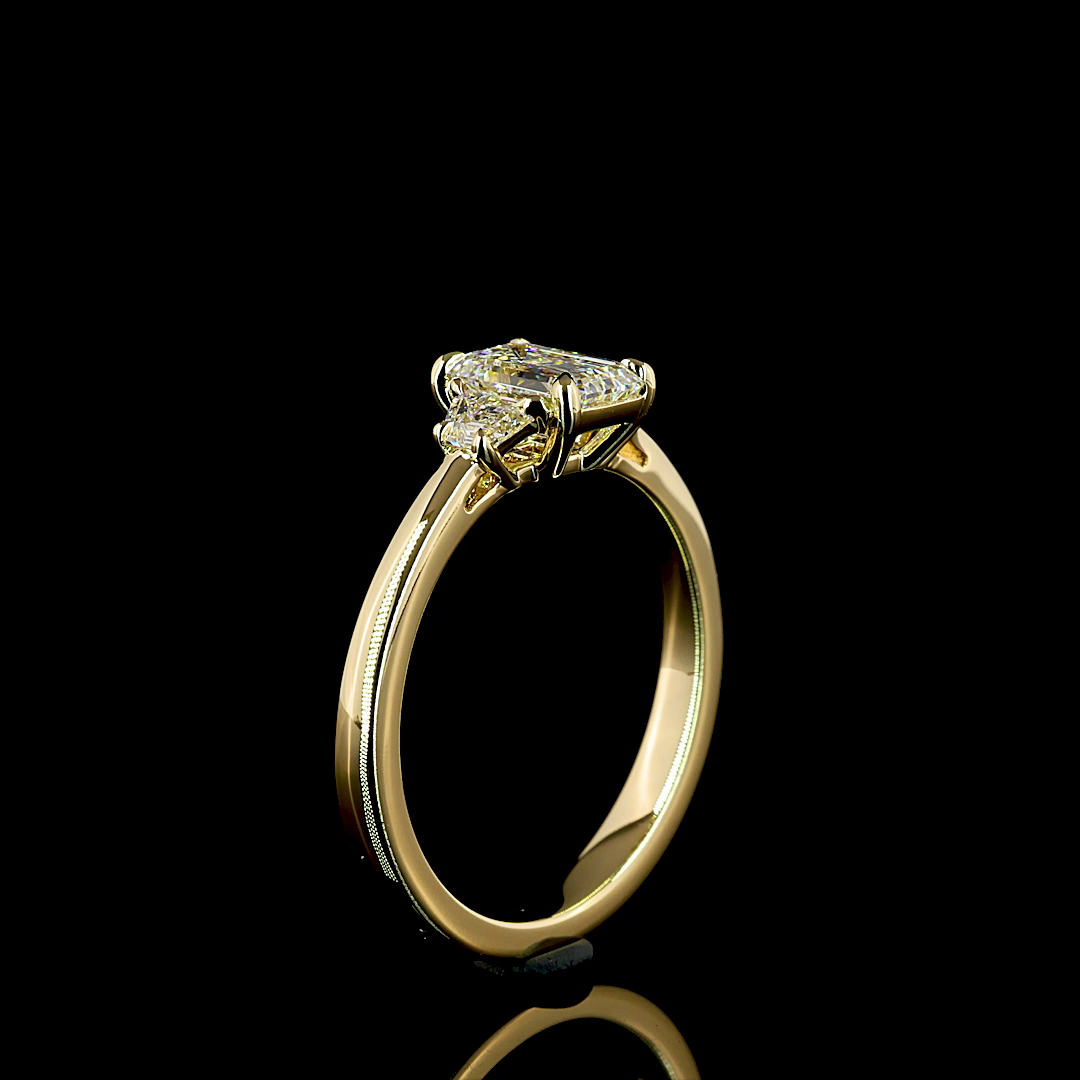 1.26 Cts 14K YELLOW GOLD Emerald Shape 3 Stones Ring