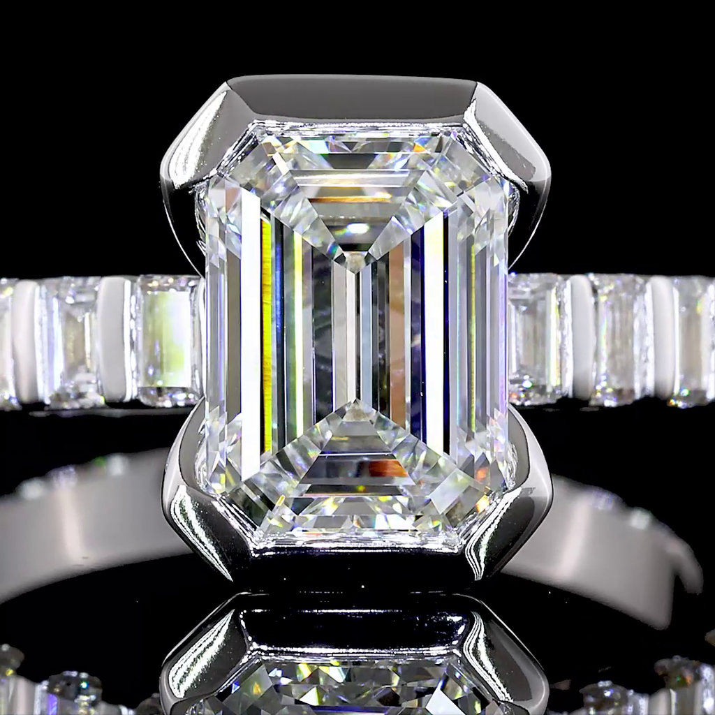 2.74 Cts 14K WHITE GOLD Emerald Shape Hidden Halo Ring