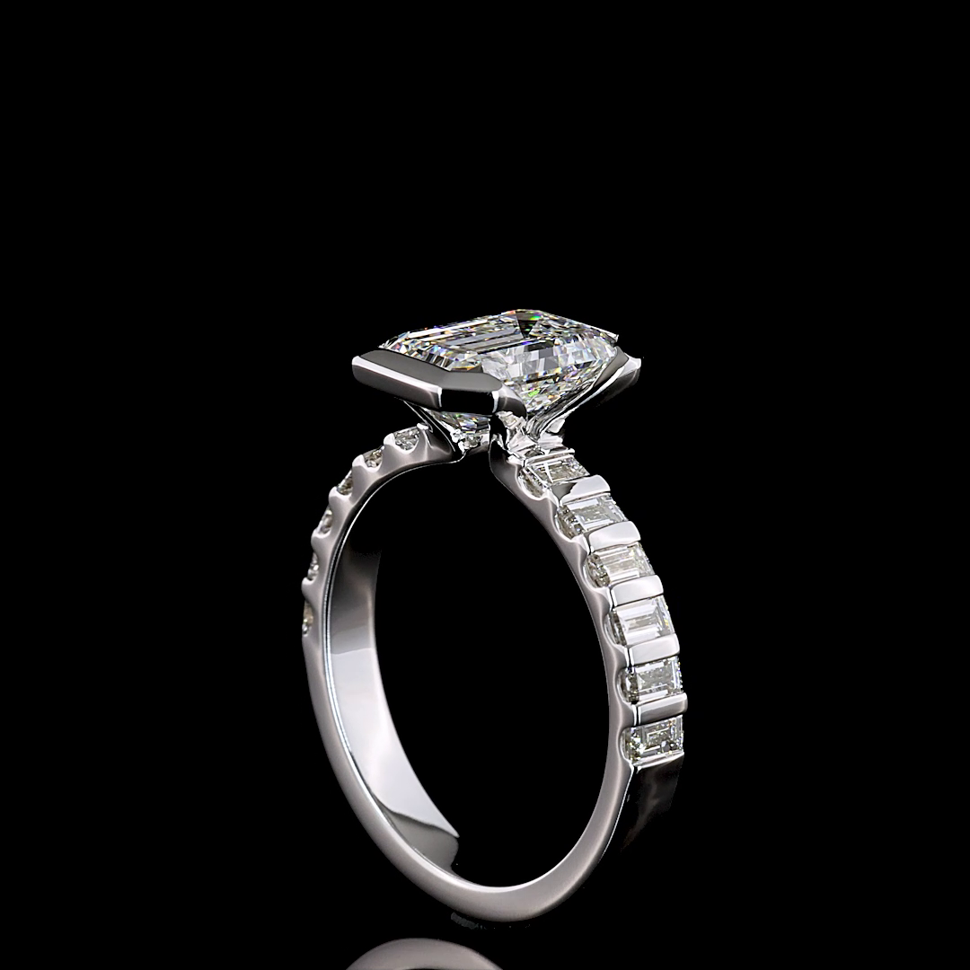 2.74 Cts 14K WHITE GOLD Emerald Shape Hidden Halo Ring