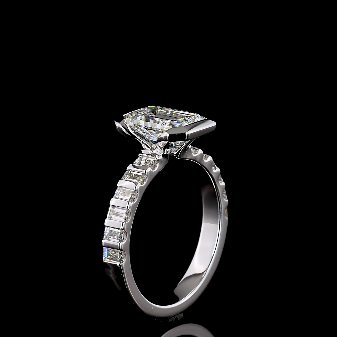 2.74 Cts 14K WHITE GOLD Emerald Shape Hidden Halo Ring