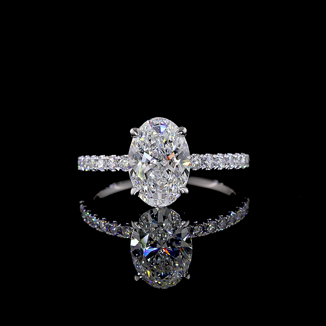 2.34 Cts 14K WHITE GOLD Oval Shape Hidden Halo Ring