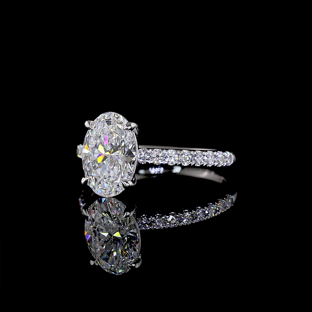 2.34 Cts 14K WHITE GOLD Oval Shape Hidden Halo Ring