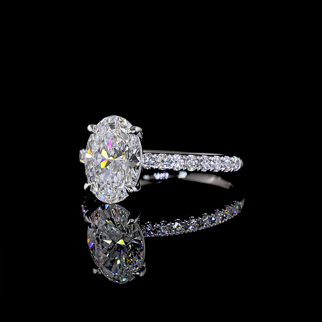 2.34 Cts 14K WHITE GOLD Oval Shape Hidden Halo Ring