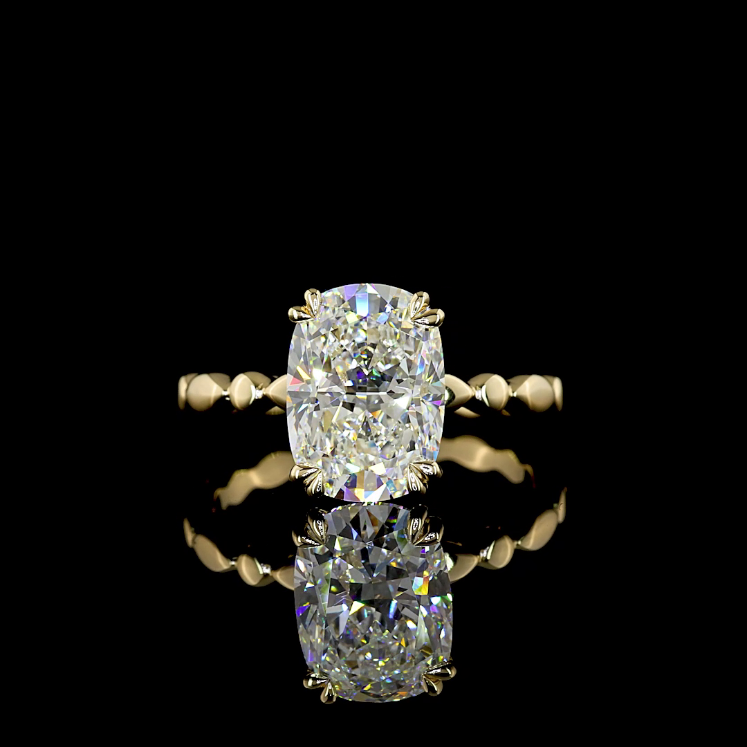 3.02 Cts 14K YELLOW GOLD Cushion Brilliant Shape Special Ring