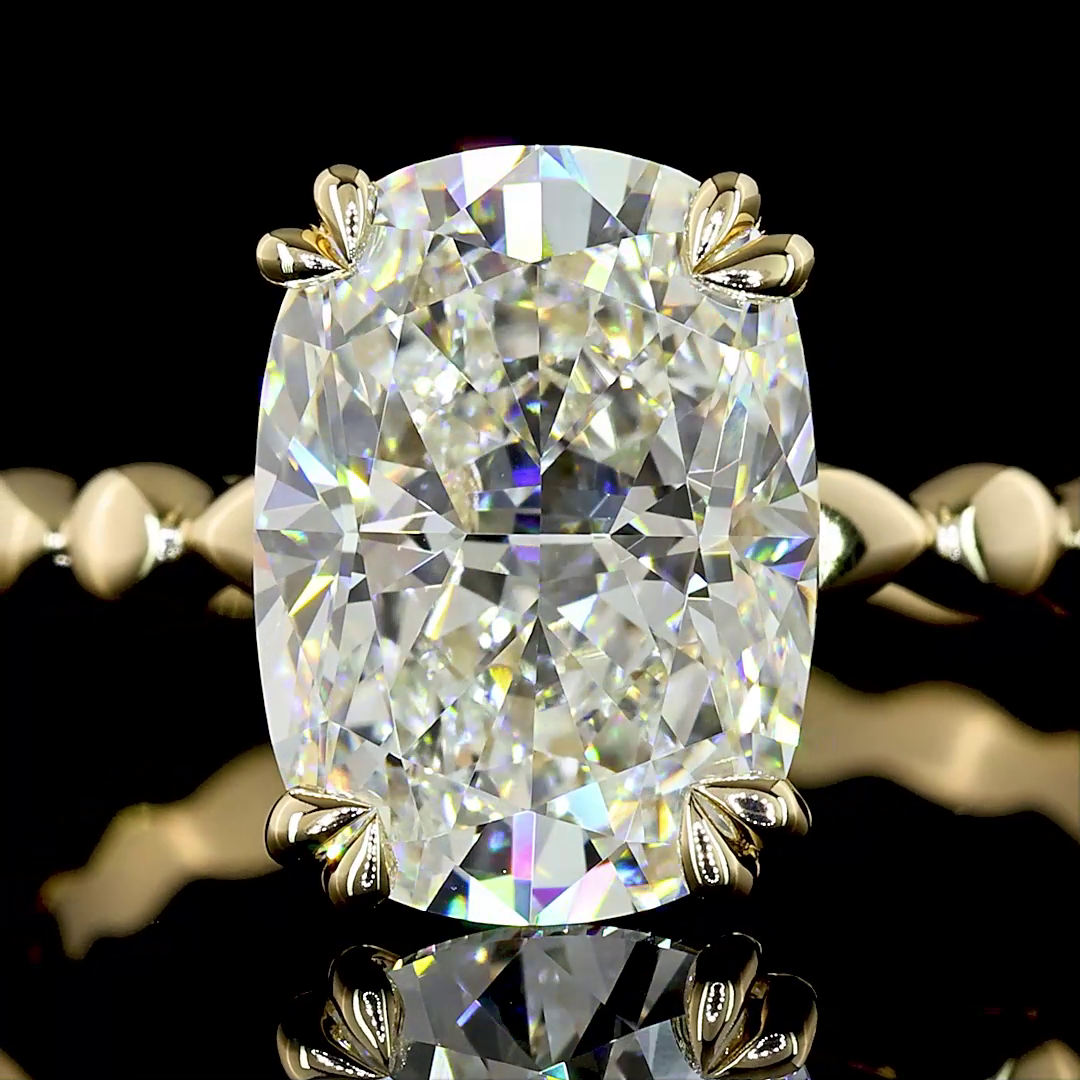 3.02 Cts 14K YELLOW GOLD Cushion Brilliant Shape Special Ring