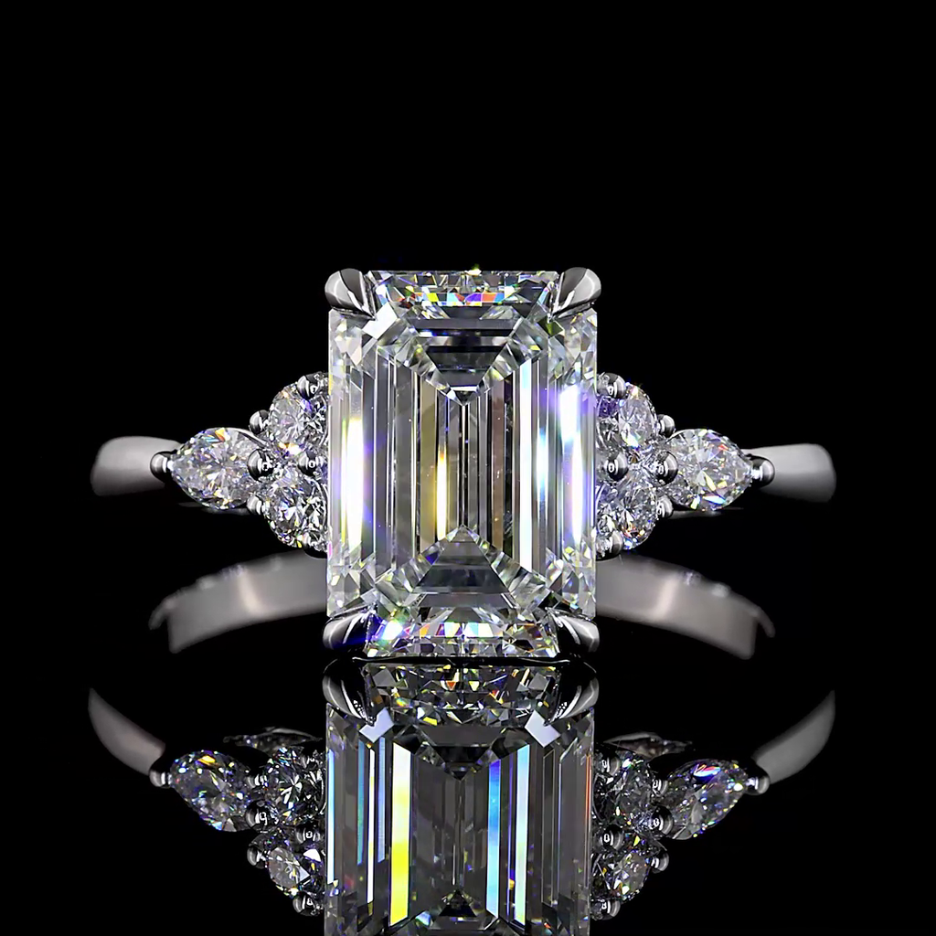 2.76 Cts 14K WHITE GOLD Emerald Shape Special Ring