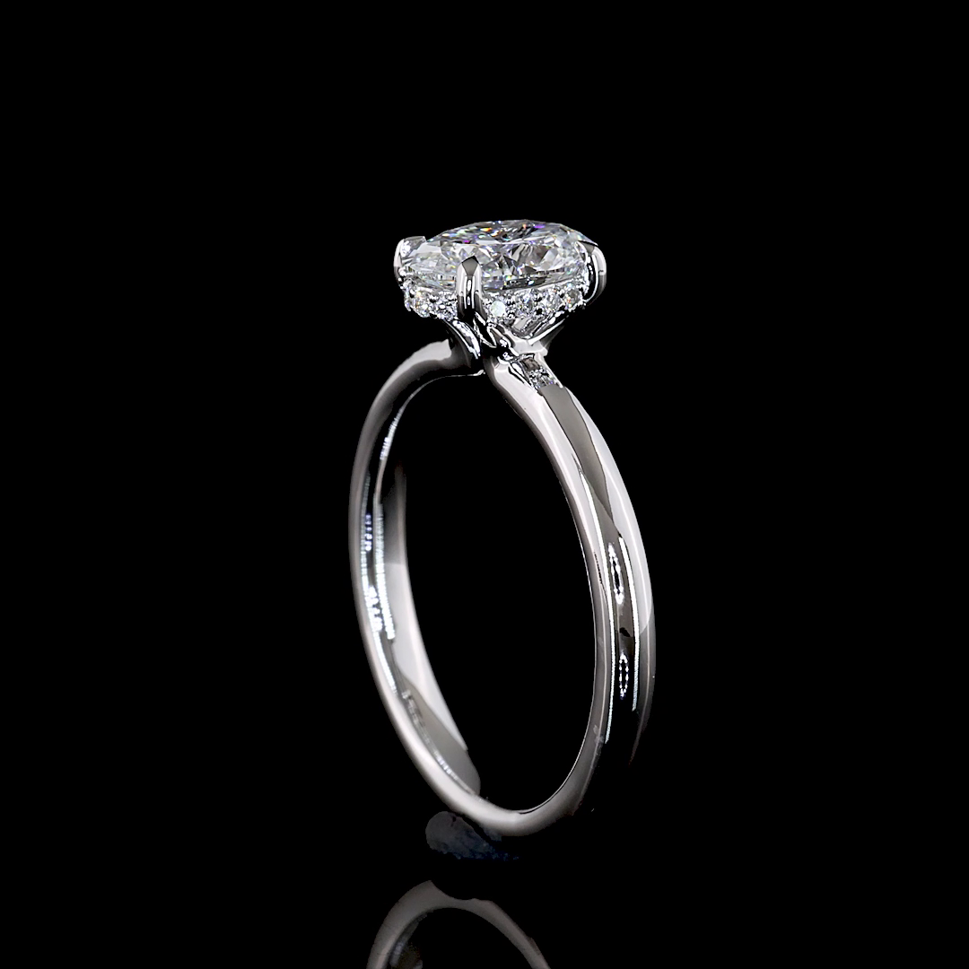 1.13 Cts 14K WHITE GOLD Oval Shape Hidden Halo Ring