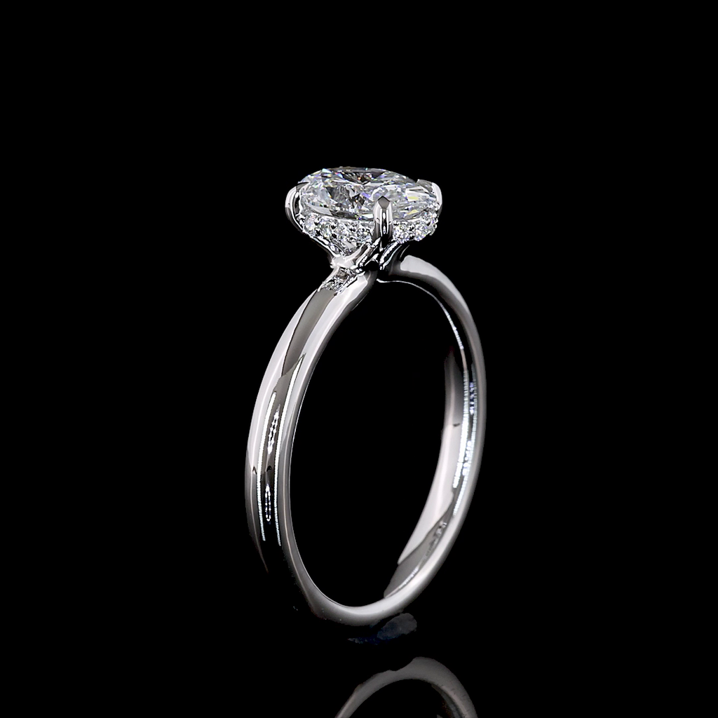 1.13 Cts 14K WHITE GOLD Oval Shape Hidden Halo Ring