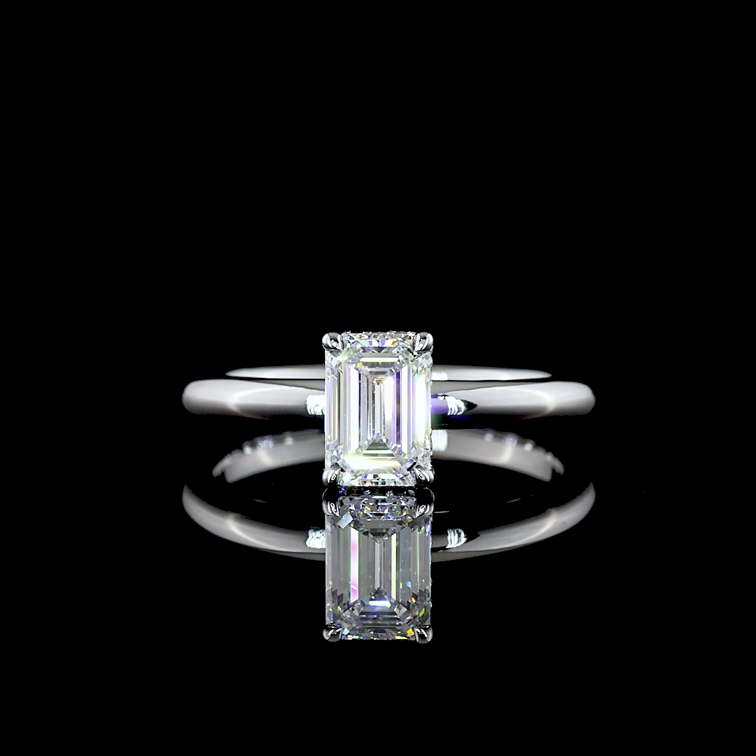 1.1 Cts 14K WHITE GOLD Emerald Shape Hidden Halo Ring