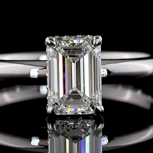 1.1 Cts 14K WHITE GOLD Emerald Shape Hidden Halo Ring