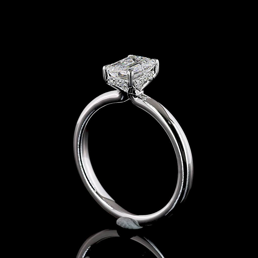 1.1 Cts 14K WHITE GOLD Emerald Shape Hidden Halo Ring