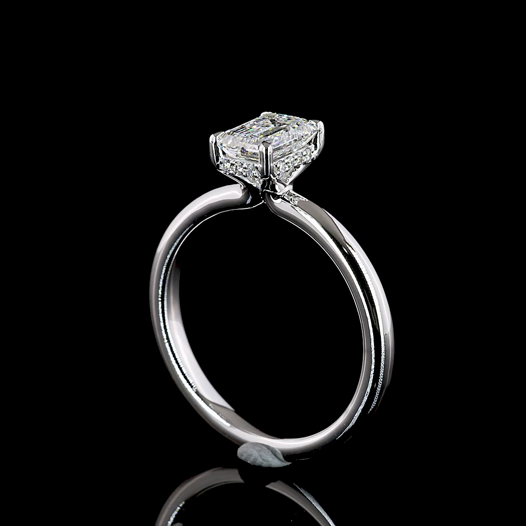 1.1 Cts 14K WHITE GOLD Emerald Shape Hidden Halo Ring