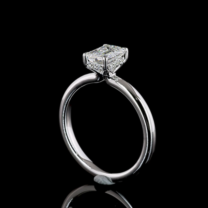 1.1 Cts 14K WHITE GOLD Emerald Shape Hidden Halo Ring