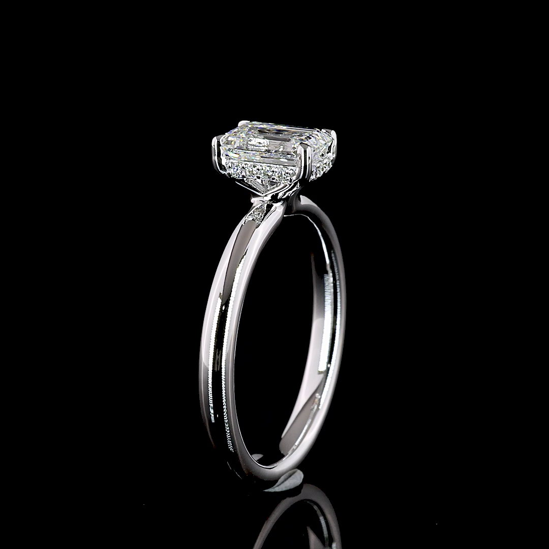 1.1 Cts 14K WHITE GOLD Emerald Shape Hidden Halo Ring