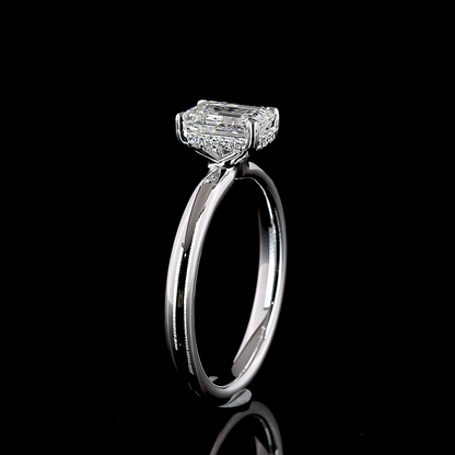 1.1 Cts 14K WHITE GOLD Emerald Shape Hidden Halo Ring