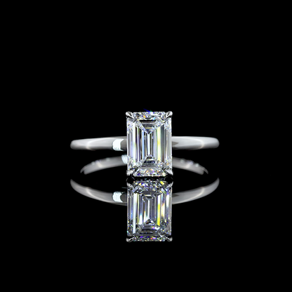 1.58 Cts 14K WHITE GOLD Emerald Shape Hidden Halo Ring