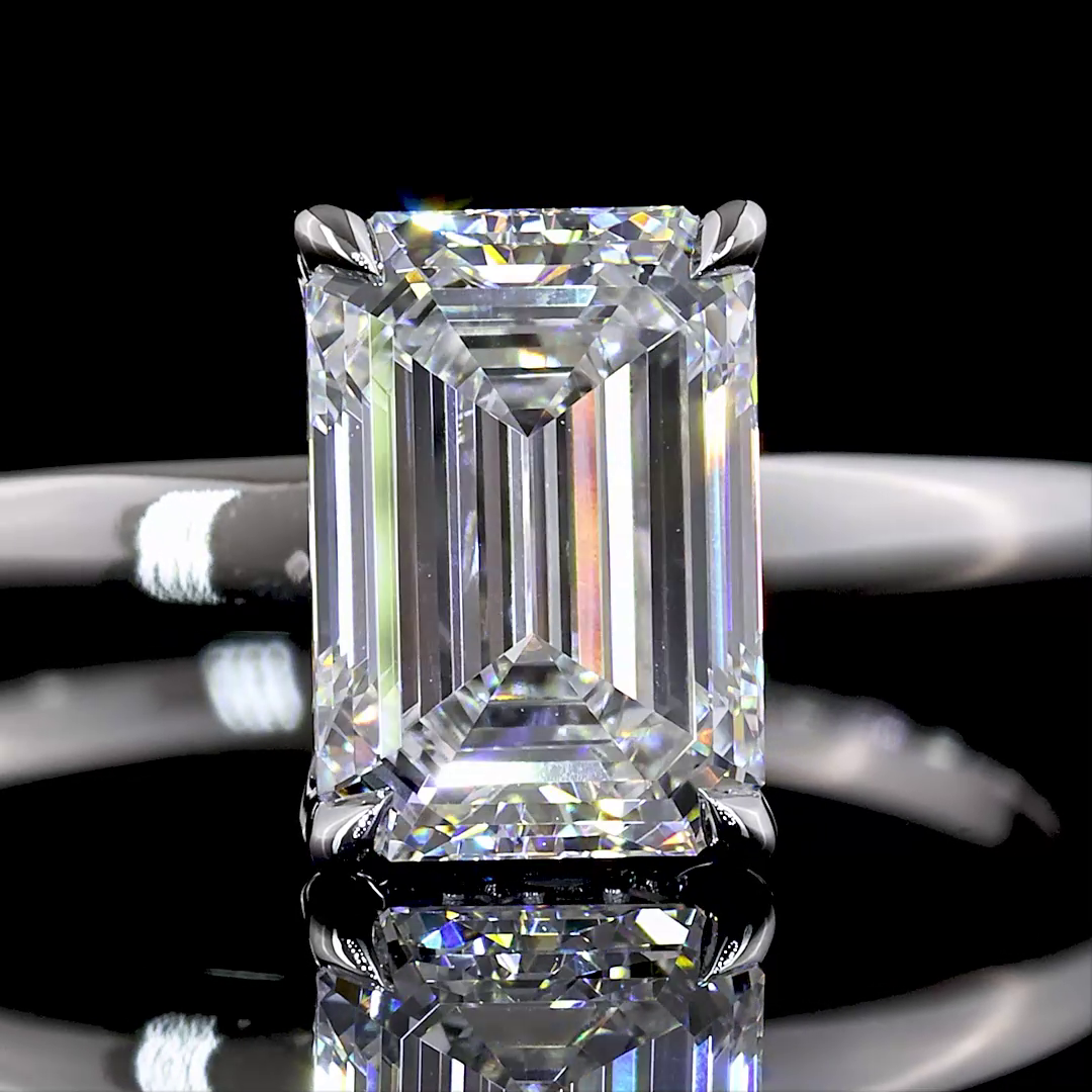 1.58 Cts 14K WHITE GOLD Emerald Shape Hidden Halo Ring