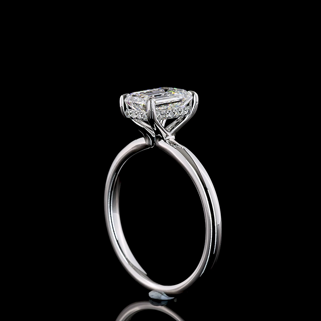 1.58 Cts 14K WHITE GOLD Emerald Shape Hidden Halo Ring