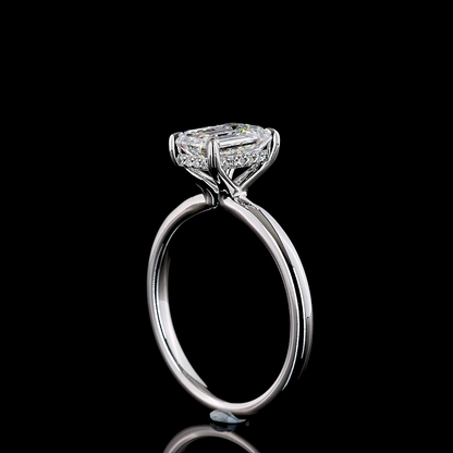 1.58 Cts 14K WHITE GOLD Emerald Shape Hidden Halo Ring