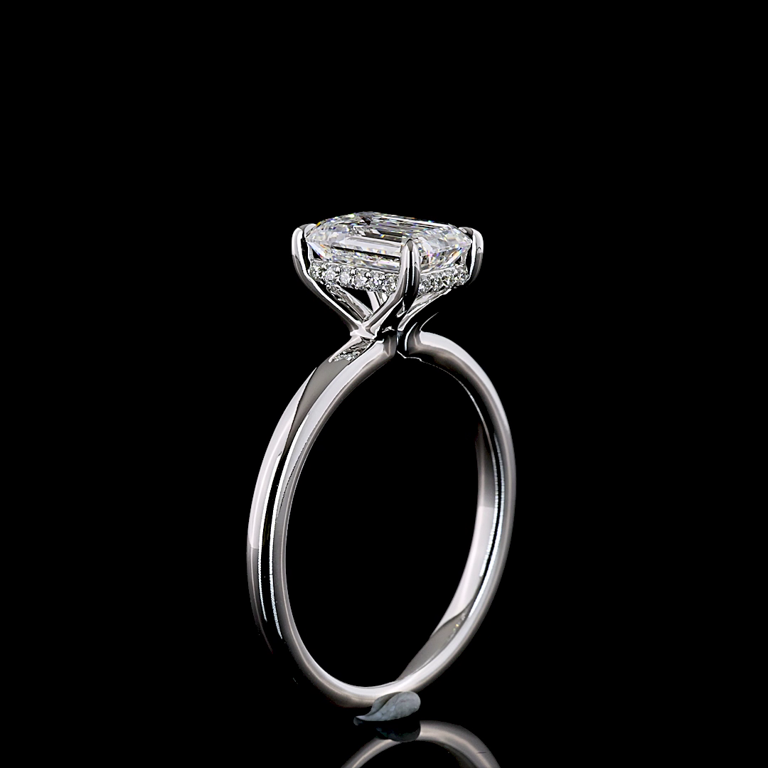 1.58 Cts 14K WHITE GOLD Emerald Shape Hidden Halo Ring