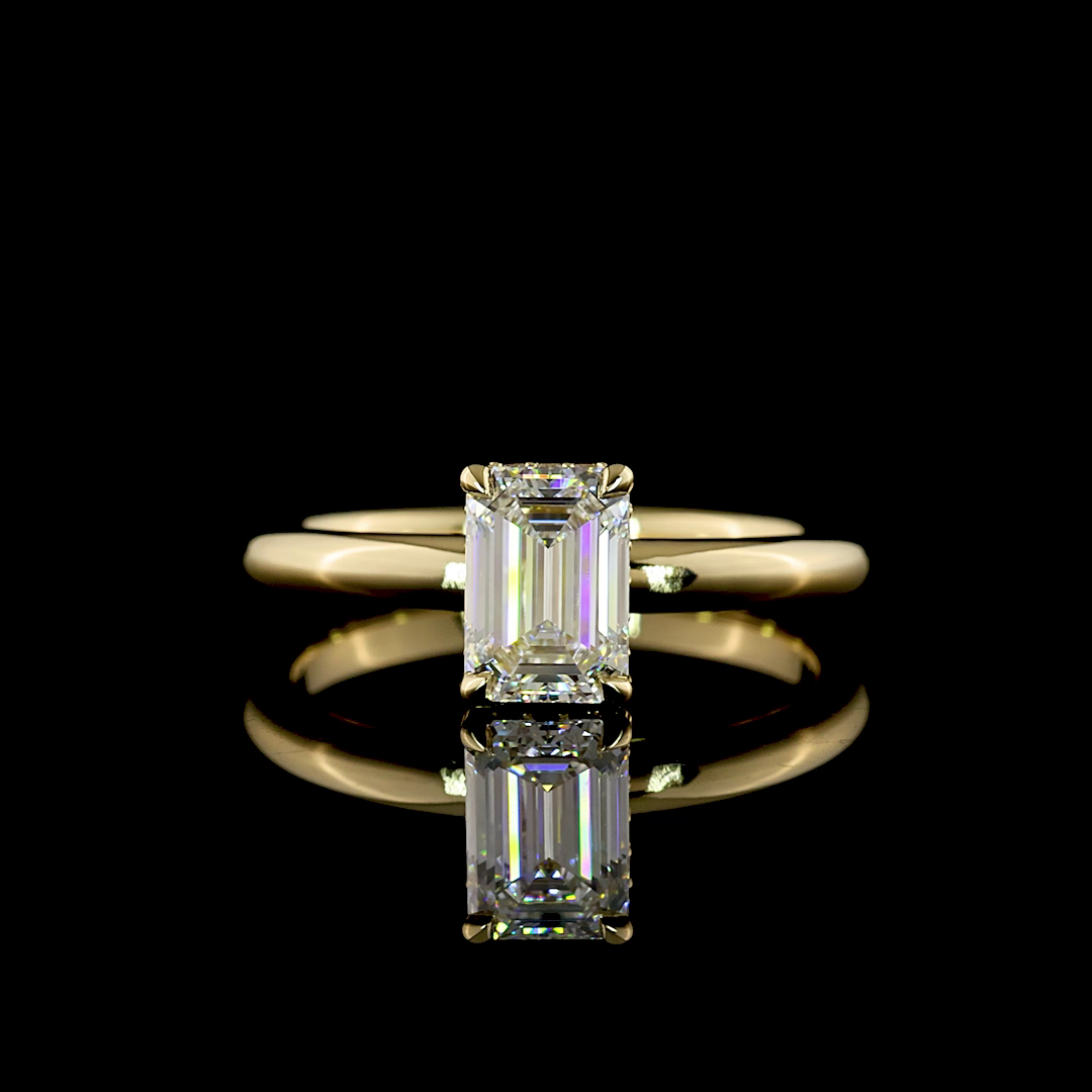 1.10 Cts 14K YELLOW GOLD Emerald Shape Hidden Halo Ring