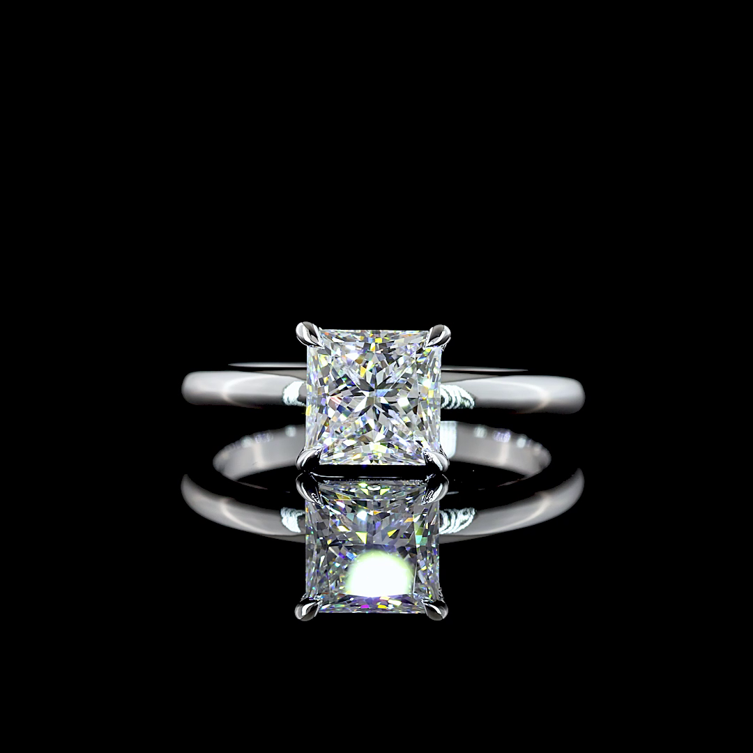 1.52 Cts 14K WHITE GOLD Princess Shape Solitaire Ring