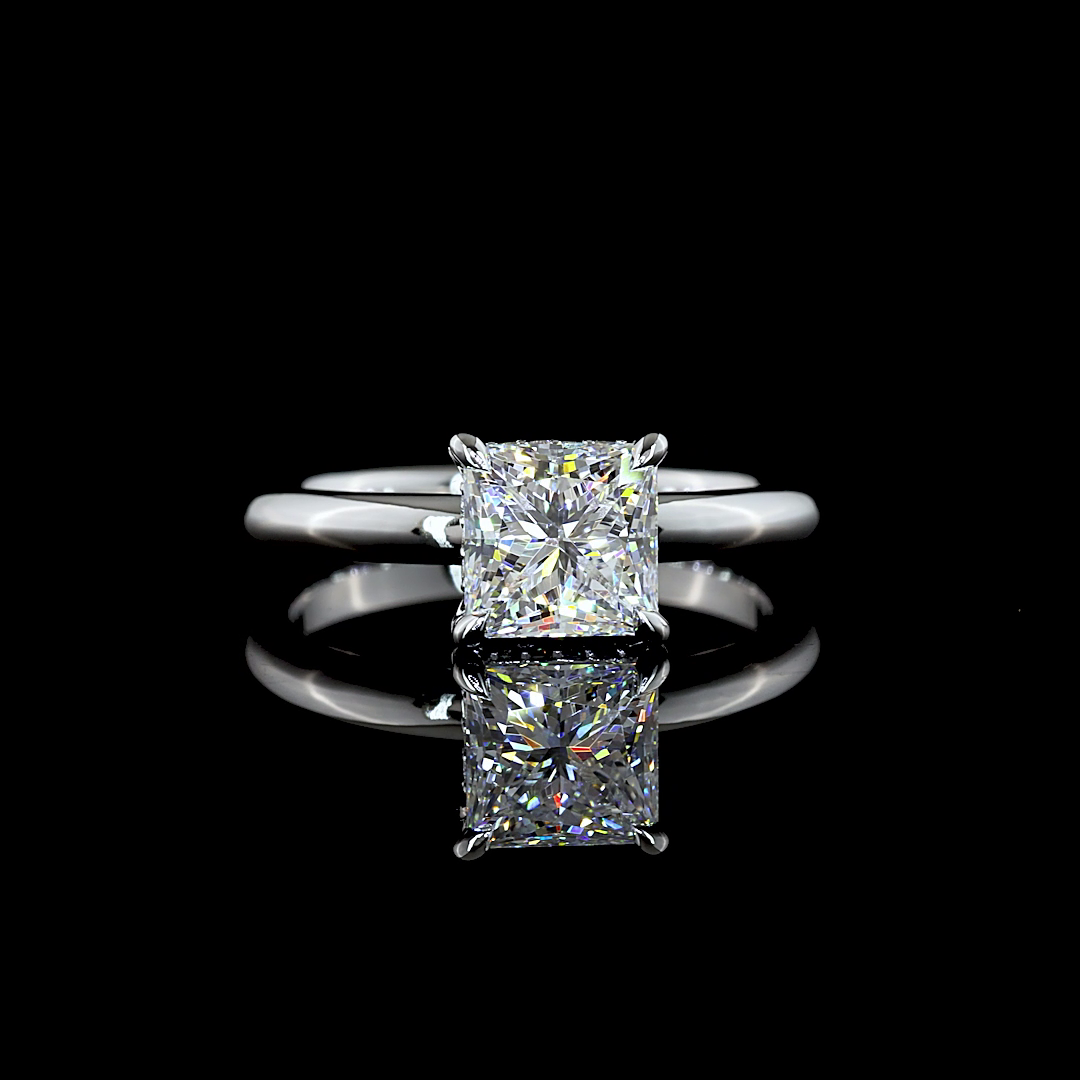 1.58 Cts 14K WHITE GOLD Princess Shape Hidden Halo Ring