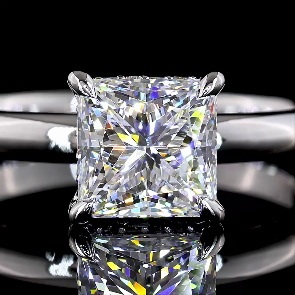 1.58 Cts 14K WHITE GOLD Princess Shape Hidden Halo Ring