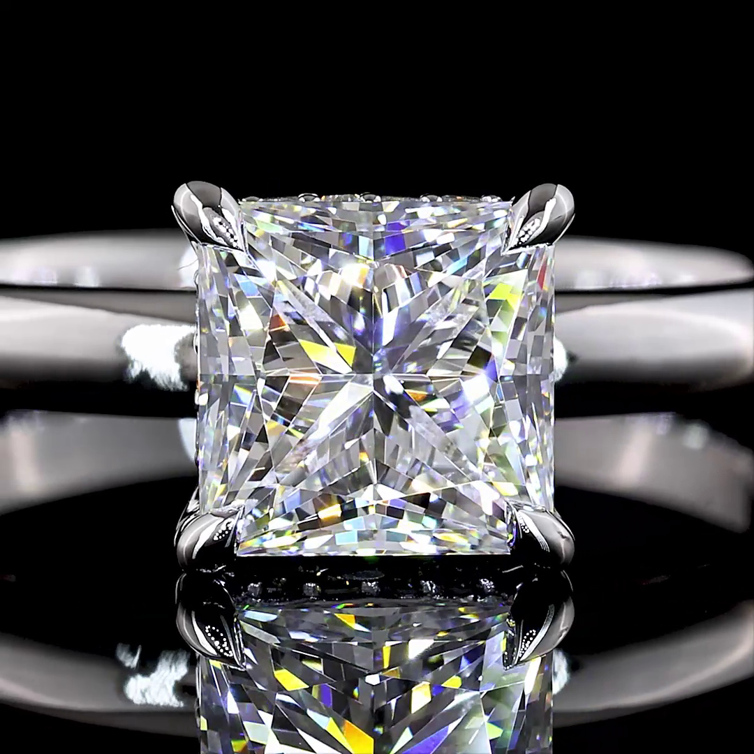 1.58 Cts 14K WHITE GOLD Princess Shape Hidden Halo Ring