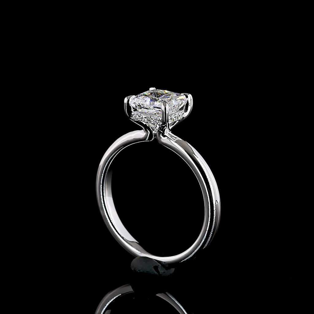1.58 Cts 14K WHITE GOLD Princess Shape Hidden Halo Ring