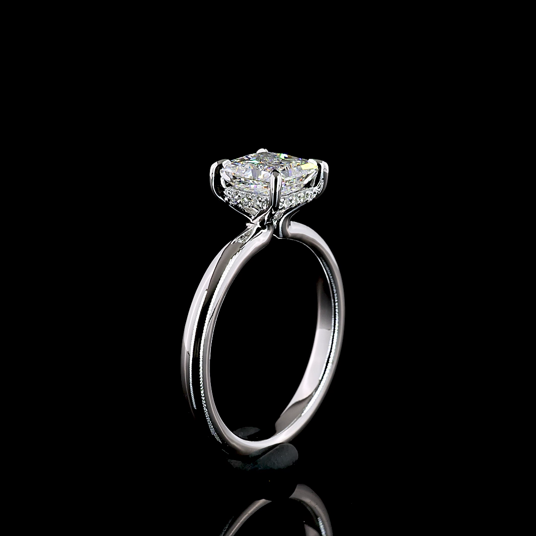 1.58 Cts 14K WHITE GOLD Princess Shape Hidden Halo Ring