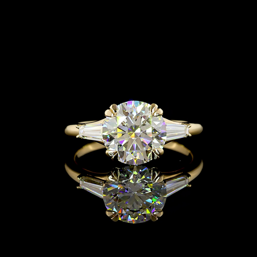2.9 Cts 14K YELLOW GOLD Round Shape 3 Stones Ring