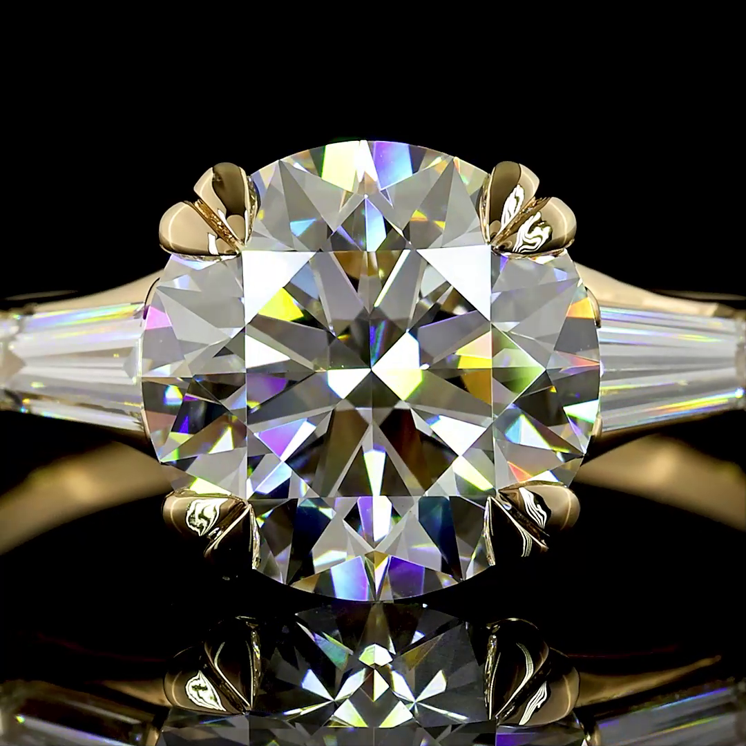 2.9 Cts 14K YELLOW GOLD Round Shape 3 Stones Ring