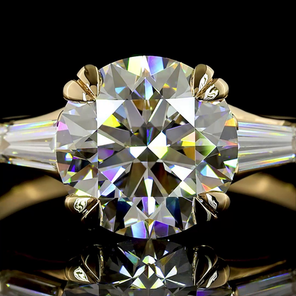 2.9 Cts 14K YELLOW GOLD Round Shape 3 Stones Ring