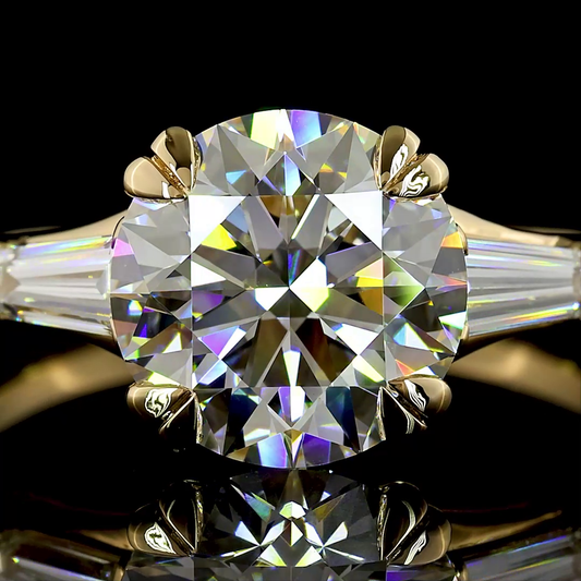 2.9 Cts 14K YELLOW GOLD Round Shape 3 Stones Ring