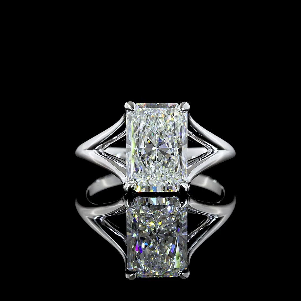 3.07 Cts 14K WHITE GOLD Radiant Shape Solitaire Ring