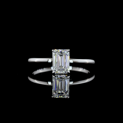 1 Cts 14K WHITE GOLD Emerald Shape Solitaire Ring