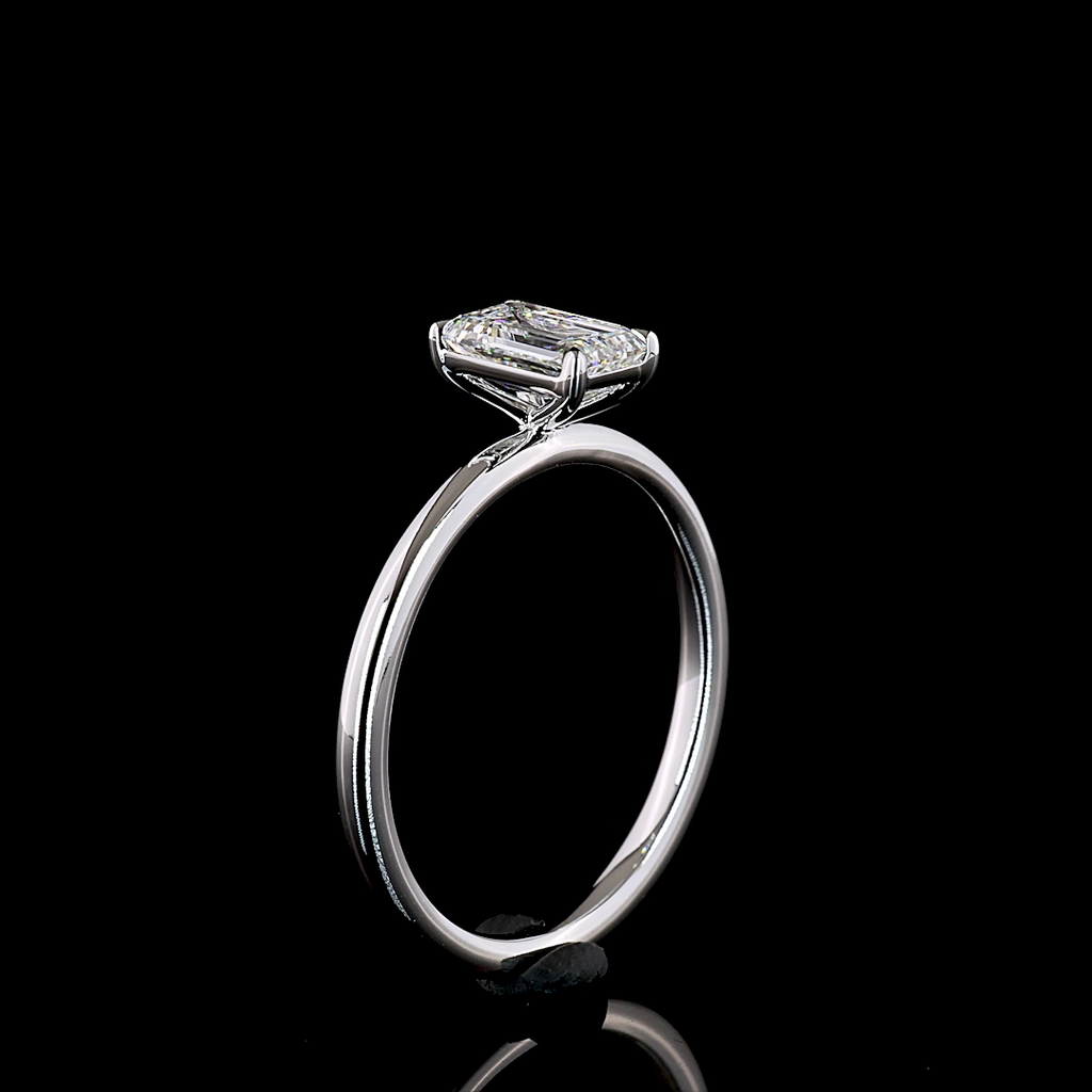 1 Cts 14K WHITE GOLD Emerald Shape Solitaire Ring