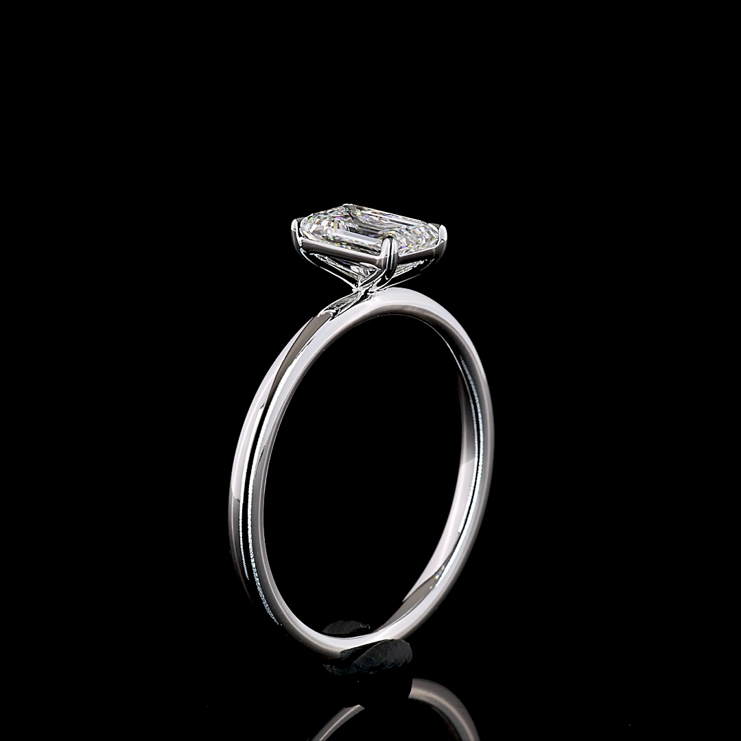 1 Cts 14K WHITE GOLD Emerald Shape Solitaire Ring